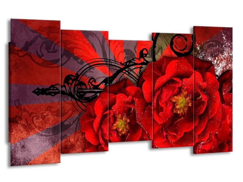 Canvas schilderij Modern | Rood, Zwart | 150x80cm 5Luik