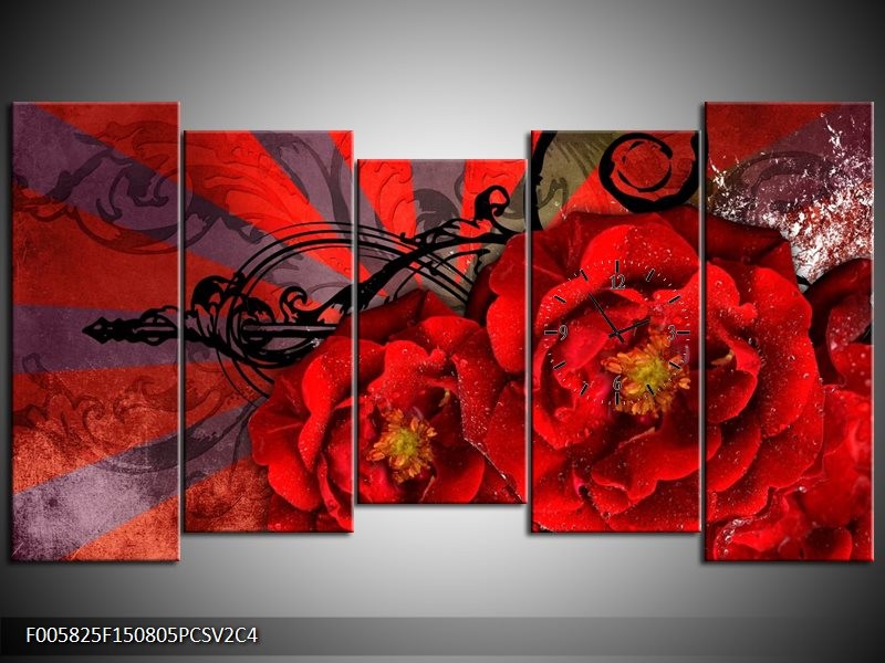 Klok schilderij Modern | Rood, Zwart | 150x80cm 5Luik