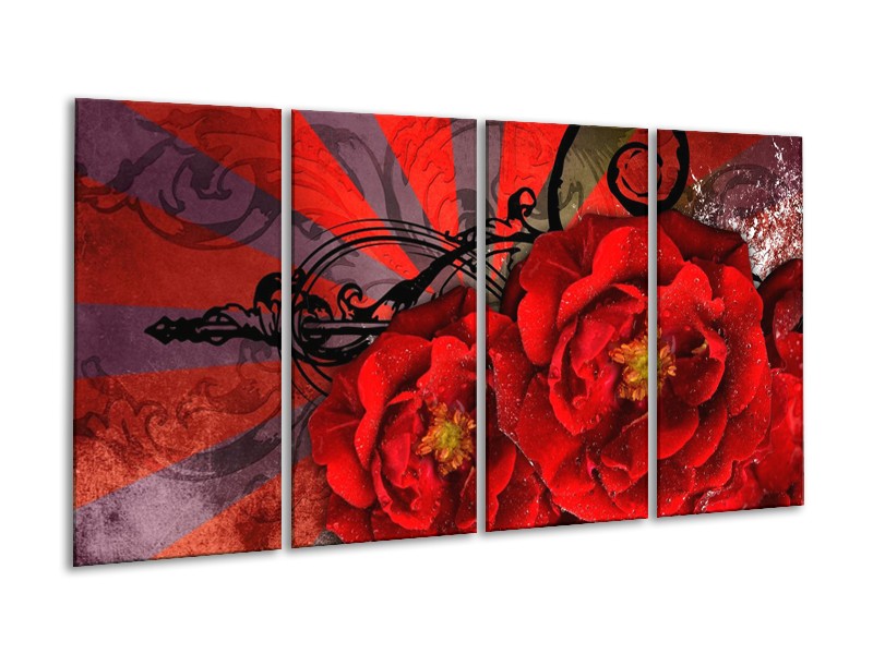 Canvas schilderij Modern | Rood, Zwart | 160x80cm 4Luik