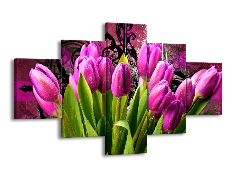 Glas schilderij Tulpen | Paars, Groen, Roze | 125x70cm 5Luik