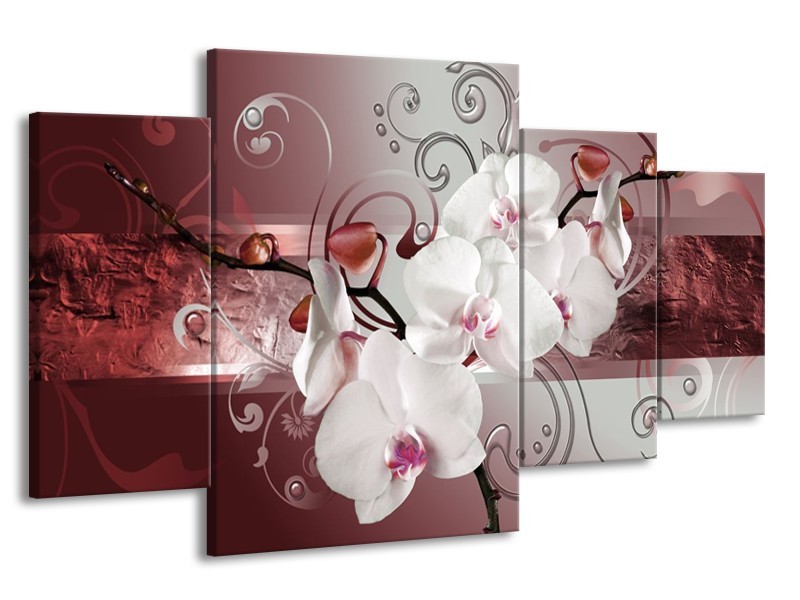 Canvas schilderij Orchidee | Wit, Grijs | 160x90cm 4Luik