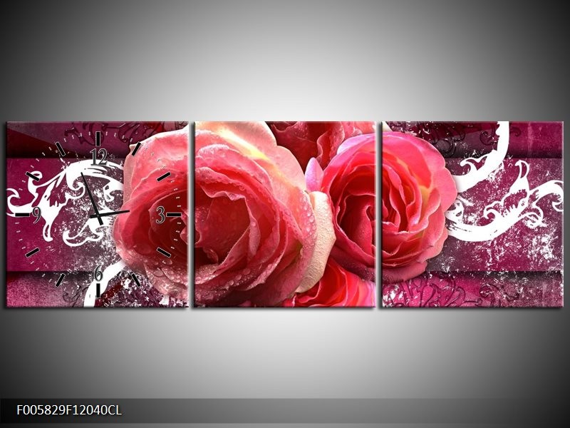 Klok schilderij Roos | Roze, Paars, Wit | 120x40cm 3Luik