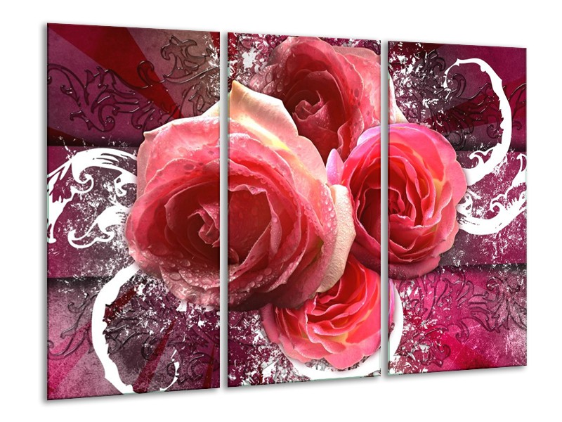 Glas schilderij Roos | Roze, Paars, Wit | 120x80cm 3Luik