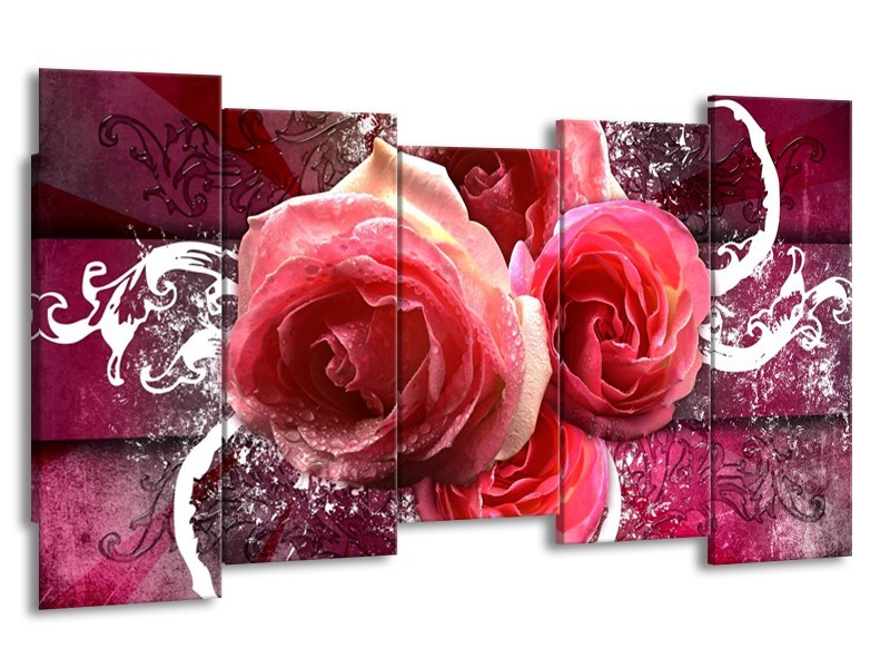 Canvas schilderij Roos | Roze, Paars, Wit | 150x80cm 5Luik