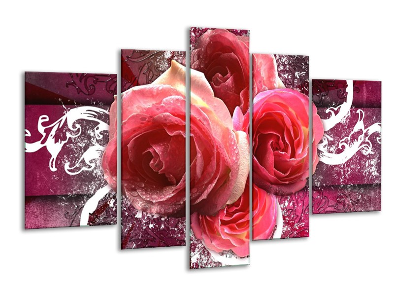 Canvas schilderij Roos | Roze, Paars, Wit | 170x100cm 5Luik