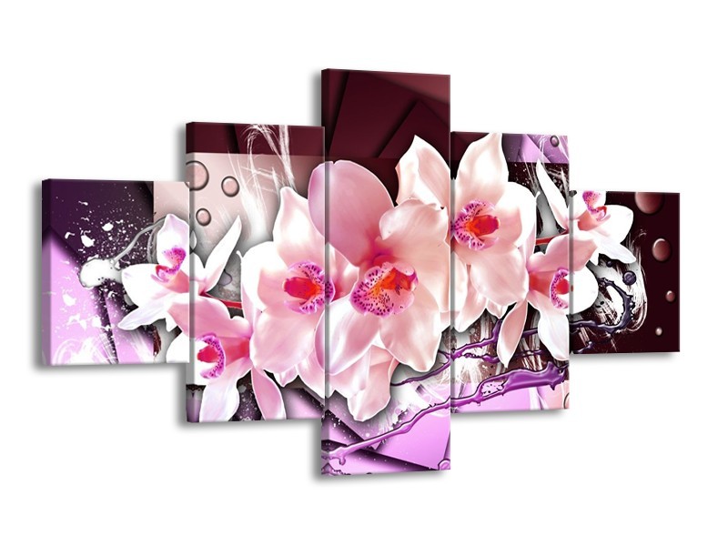 Canvas schilderij Orchidee | Paars, Roze, Wit | 125x70cm 5Luik