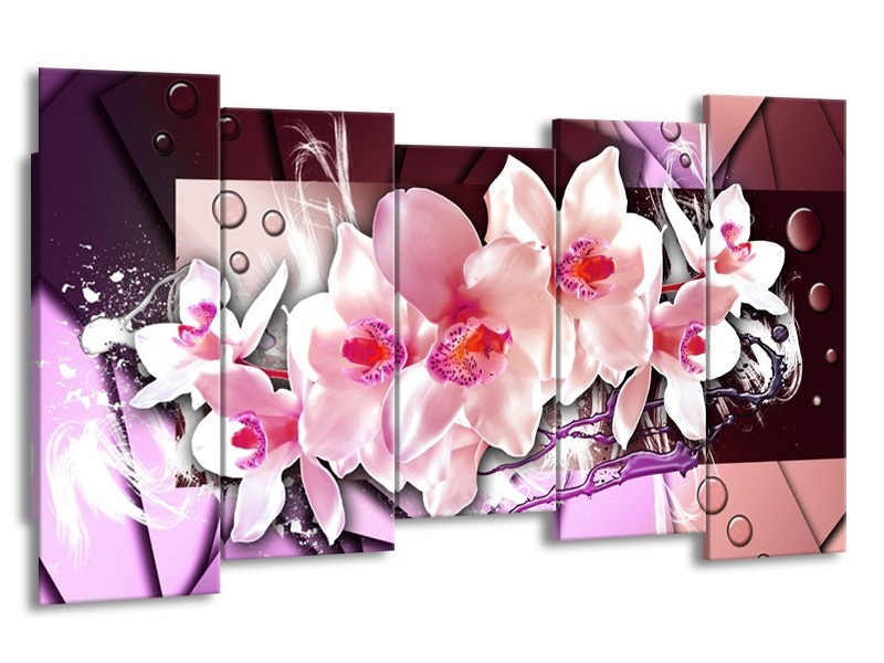Canvas schilderij Orchidee | Paars, Roze, Wit | 150x80cm 5Luik