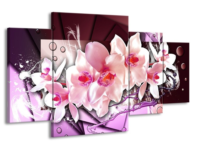 Canvas schilderij Orchidee | Paars, Roze, Wit | 160x90cm 4Luik