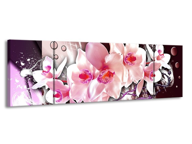 Canvas schilderij Orchidee | Paars, Roze, Wit | 170x50cm 3Luik