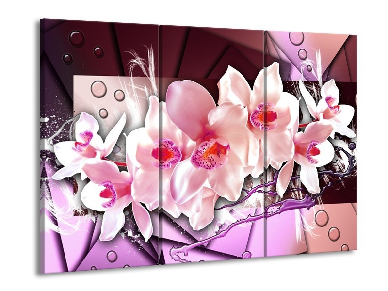Canvas schilderij Orchidee | Paars, Roze, Wit | 90x60cm 3Luik