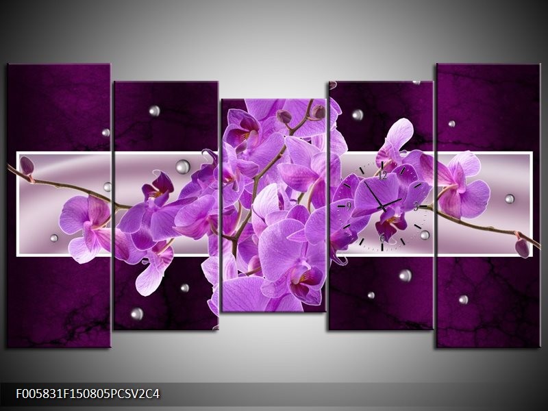Klok schilderij Orchidee | Paars | 150x80cm 5Luik