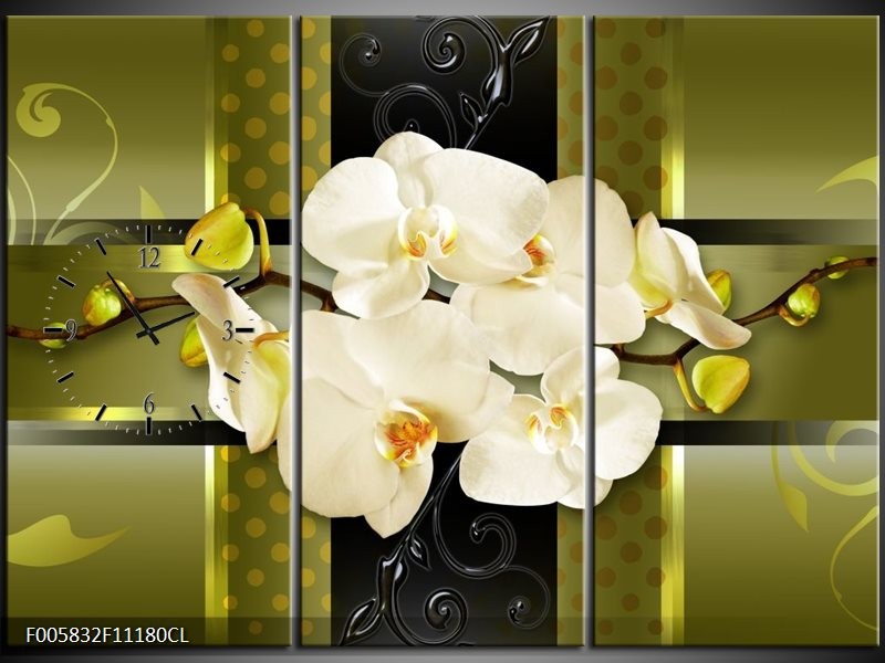 Klok schilderij Orchidee | Groen | 111x80cm 3Luik