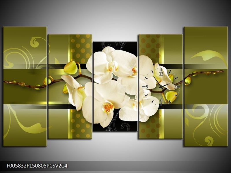 Klok schilderij Orchidee | Groen | 150x80cm 5Luik