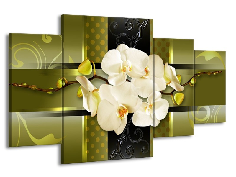 Canvas schilderij Orchidee | Groen | 160x90cm 4Luik