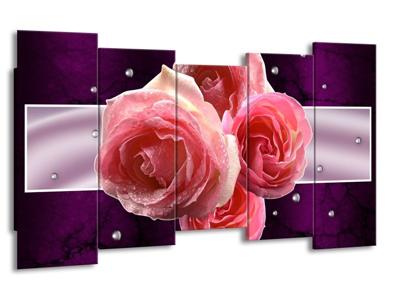Canvas schilderij Roos | Paars, Roze | 150x80cm 5Luik