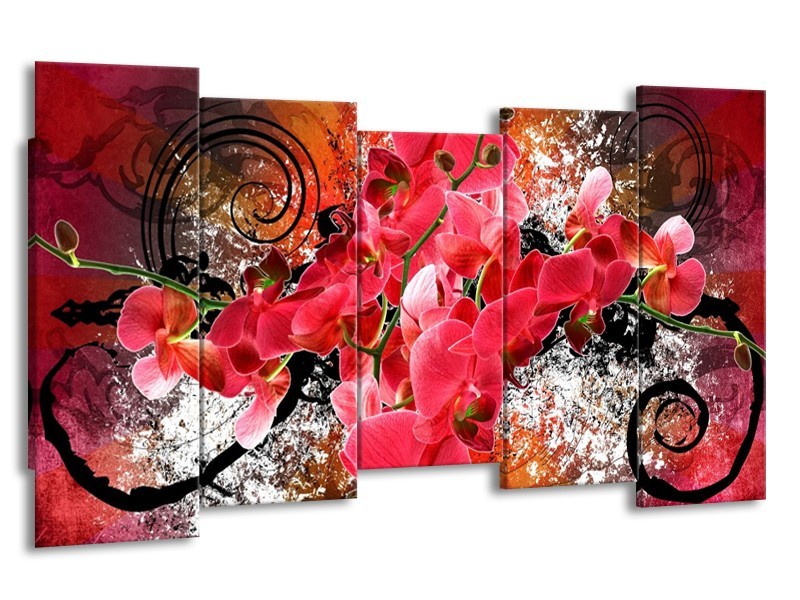 Canvas schilderij Orchidee | Roze, Rood, | 150x80cm 5Luik