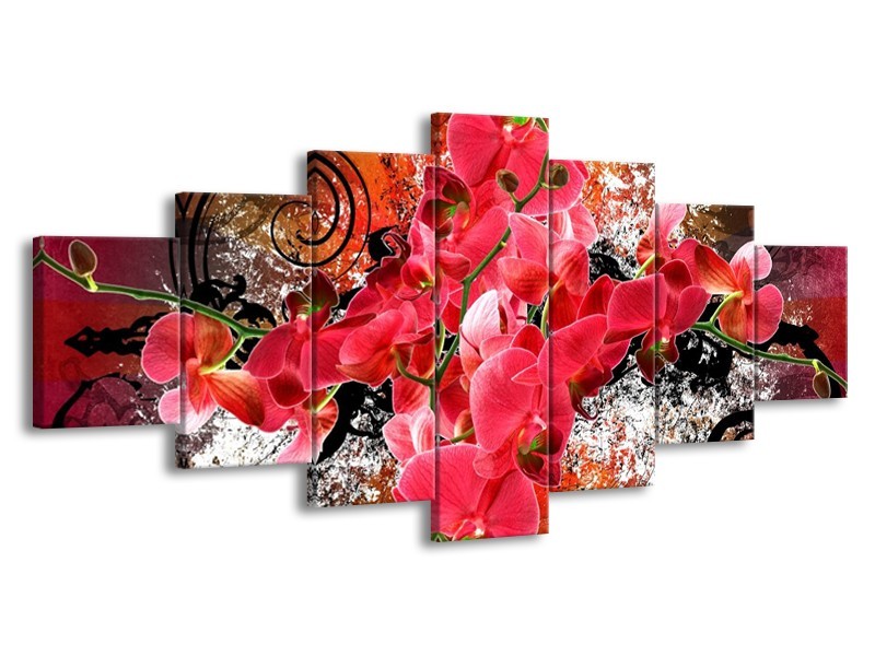 Canvas schilderij Orchidee | Roze, Rood, | 210x100cm 7Luik