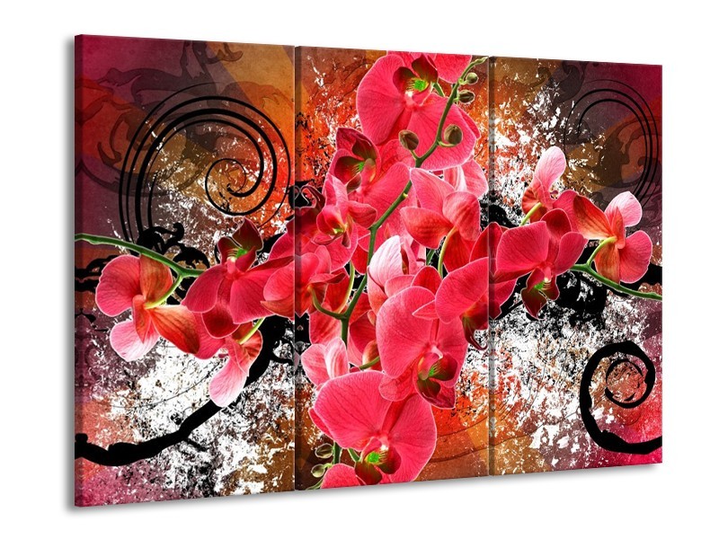 Canvas schilderij Orchidee | Roze, Rood, | 90x60cm 3Luik