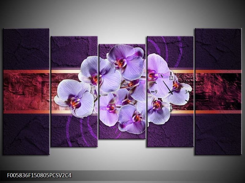 Klok schilderij Orchidee | Paars | 150x80cm 5Luik