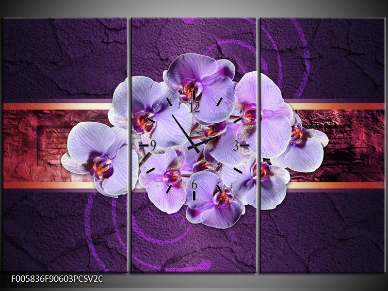 Klok schilderij Orchidee | Paars | 90x60cm 3Luik