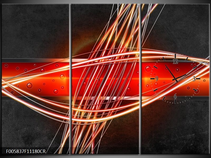 Klok schilderij Modern | Rood, Oranje, Zwart | 111x80cm 3Luik