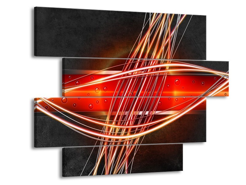 Canvas schilderij Modern | Rood, Oranje, Zwart | 115x85cm 4Luik