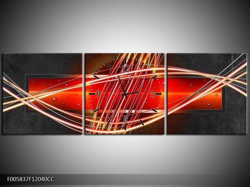 Klok schilderij Modern | Rood, Oranje, Zwart | 120x40cm 3Luik