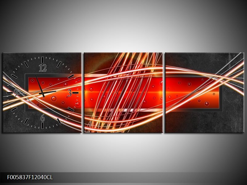 Klok schilderij Modern | Rood, Oranje, Zwart | 120x40cm 3Luik