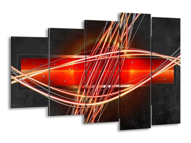 Canvas schilderij Modern | Rood, Oranje, Zwart | 150x100cm 5Luik