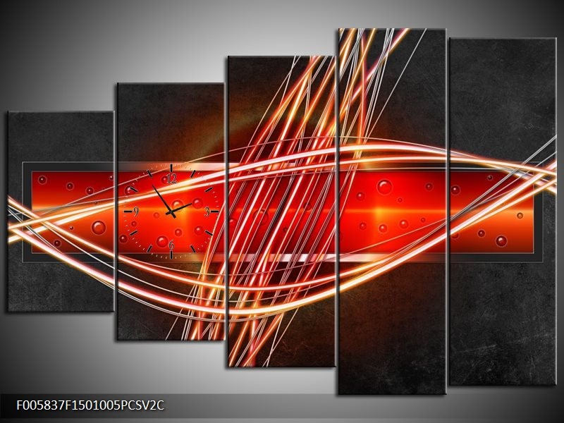 Klok schilderij Modern | Rood, Oranje, Zwart | 150x100cm 5Luik