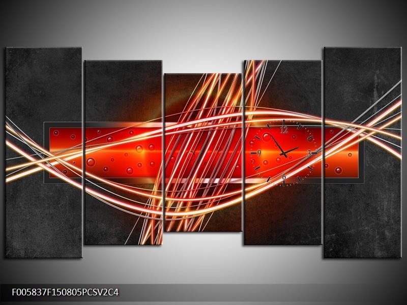 Klok schilderij Modern | Rood, Oranje, Zwart | 150x80cm 5Luik