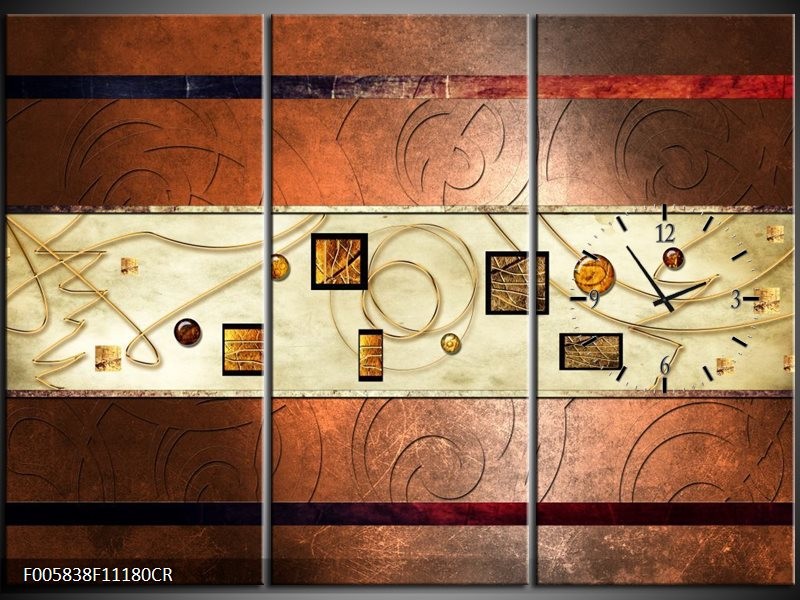 Klok schilderij Modern | Bruin, Goud | 111x80cm 3Luik