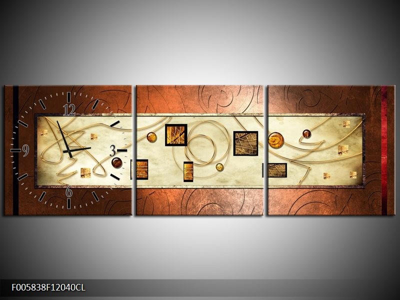Klok schilderij Modern | Bruin, Goud | 120x40cm 3Luik