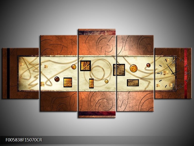 Klok schilderij Modern | Bruin, Goud | 150x70cm 5Luik