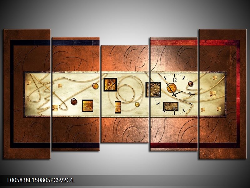 Klok schilderij Modern | Bruin, Goud | 150x80cm 5Luik