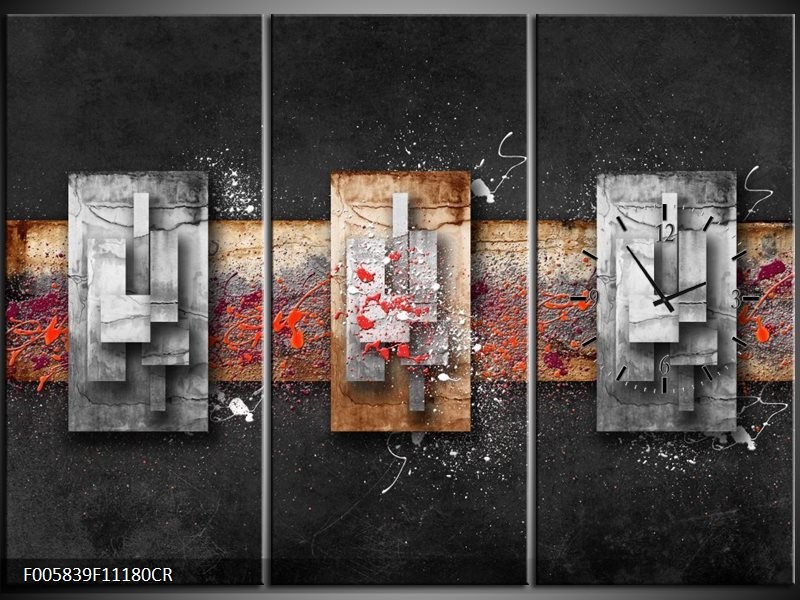 Klok schilderij Modern | Grijs, Zwart | 111x80cm 3Luik
