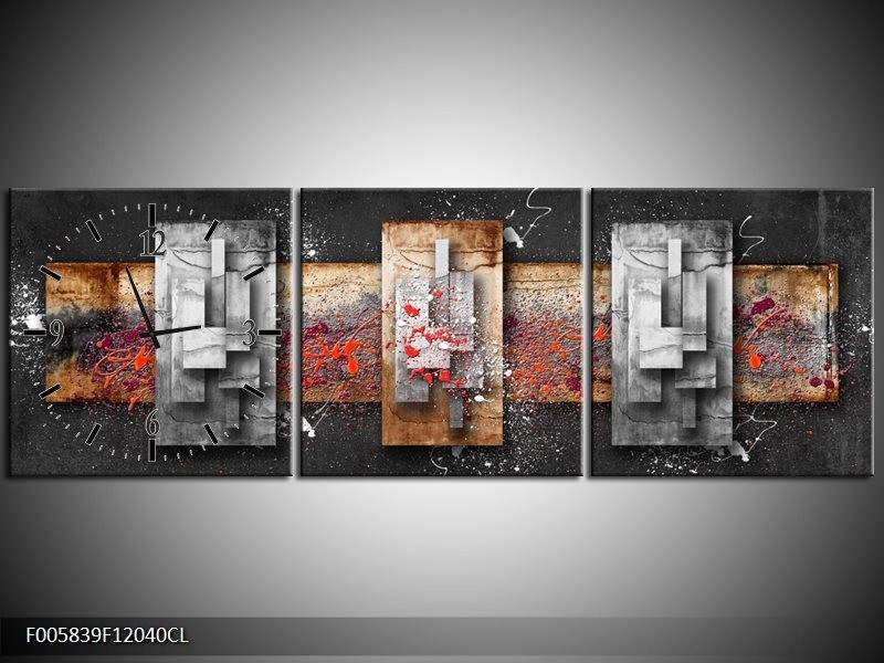 Klok schilderij Modern | Grijs, Zwart | 120x40cm 3Luik