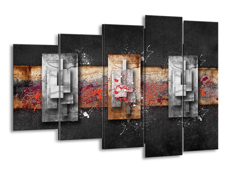 Canvas schilderij Modern | Grijs, Zwart | 150x100cm 5Luik