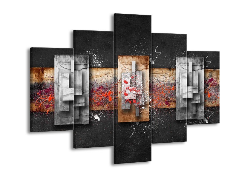 Canvas schilderij Modern | Grijs, Zwart | 150x105cm 5Luik