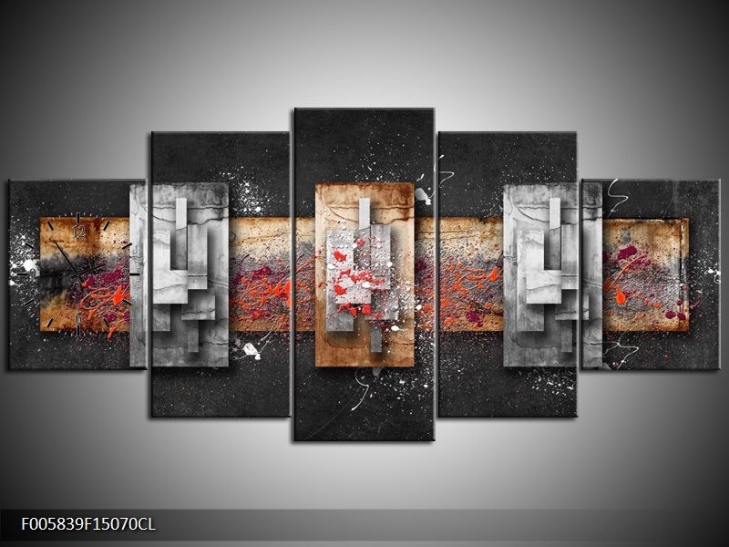 Klok schilderij Modern | Grijs, Zwart | 150x70cm 5Luik