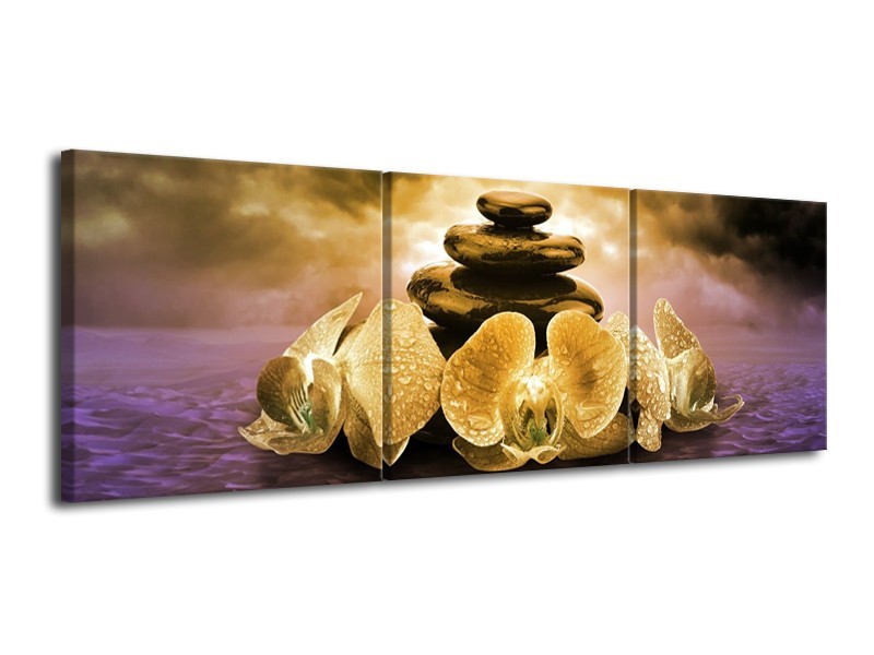 Glas schilderij Spa | Goud, Paars | 120x40cm 3Luik