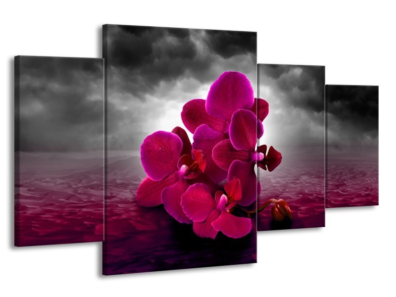 Glas schilderij Orchidee | Rood, Grijs, Paars | 160x90cm 4Luik