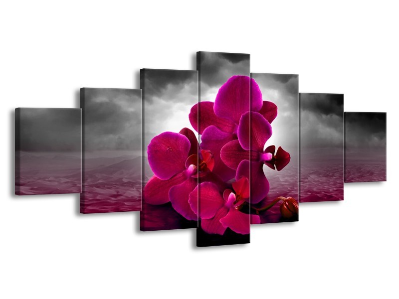 Canvas schilderij Orchidee | Rood, Grijs, Paars | 210x100cm 7Luik