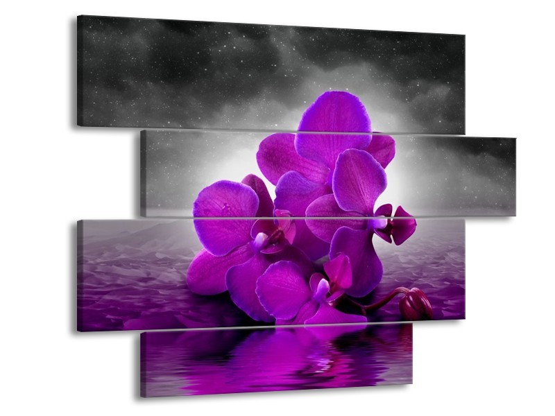 Canvas schilderij Orchidee | Paars, Grijs | 115x85cm 4Luik