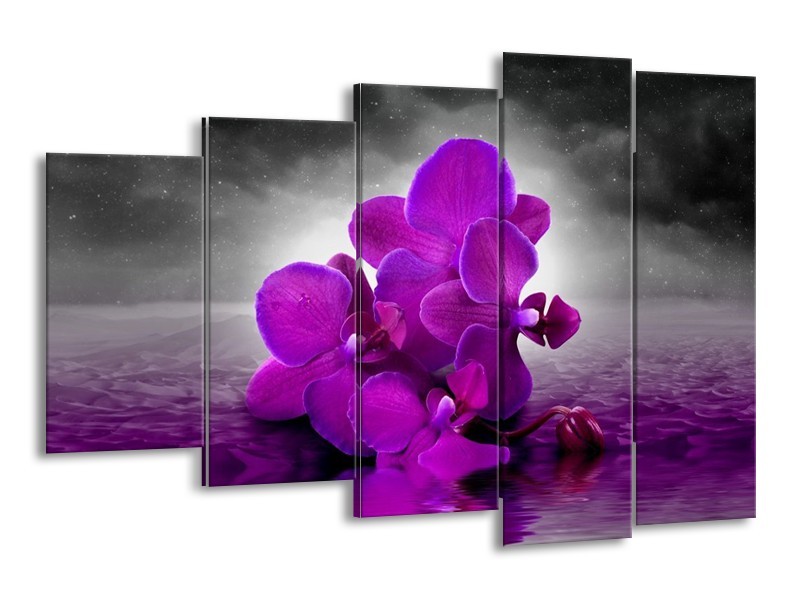 Canvas schilderij Orchidee | Paars, Grijs | 150x100cm 5Luik