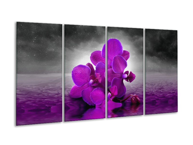 Canvas schilderij Orchidee | Paars, Grijs | 160x80cm 4Luik