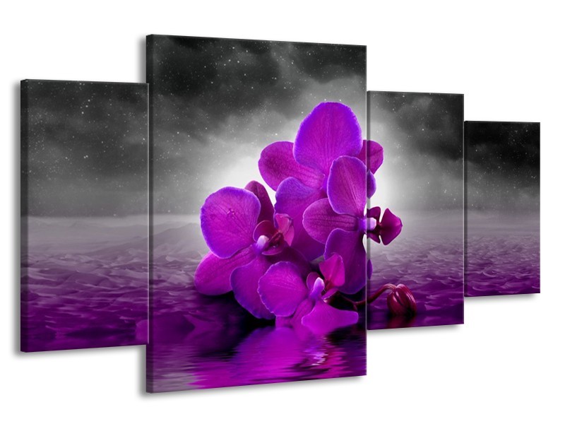 Canvas schilderij Orchidee | Paars, Grijs | 160x90cm 4Luik