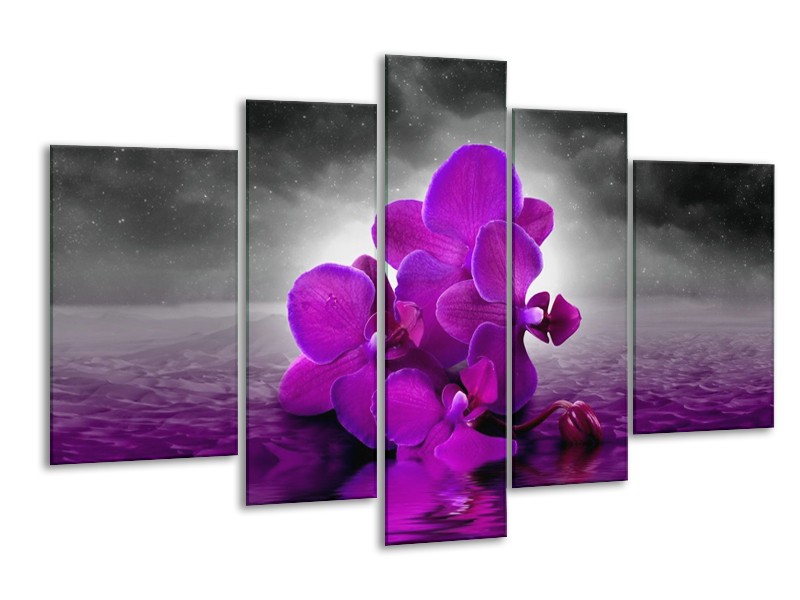Canvas schilderij Orchidee | Paars, Grijs | 170x100cm 5Luik