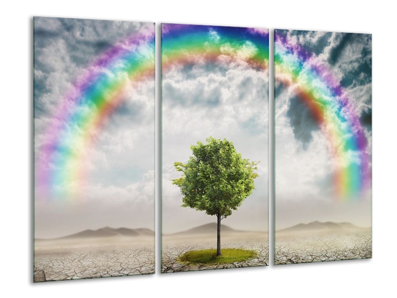 Canvas schilderij Boom | Groen, Grijs, Paars | 120x80cm 3Luik