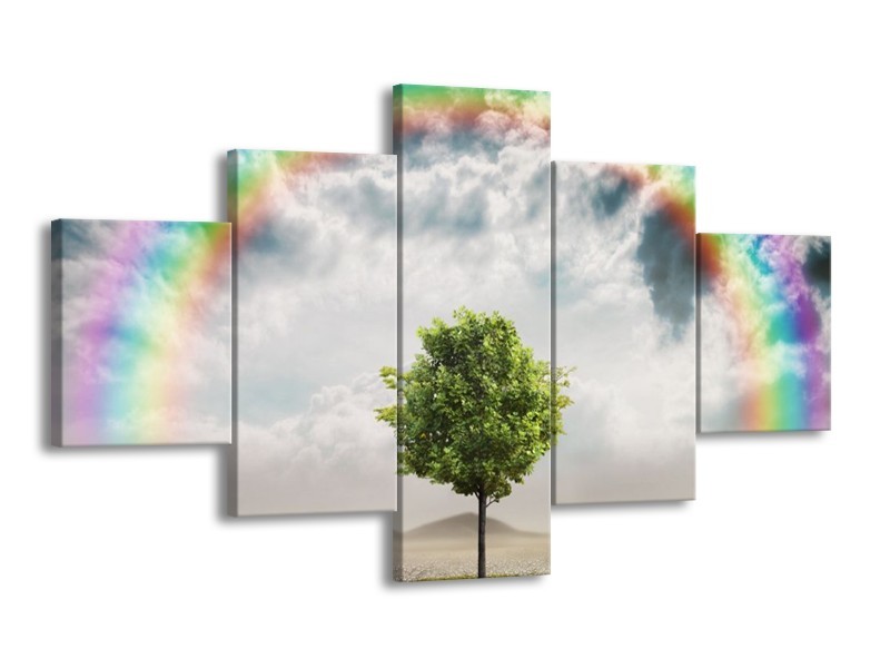 Canvas schilderij Boom | Groen, Grijs, Paars | 125x70cm 5Luik